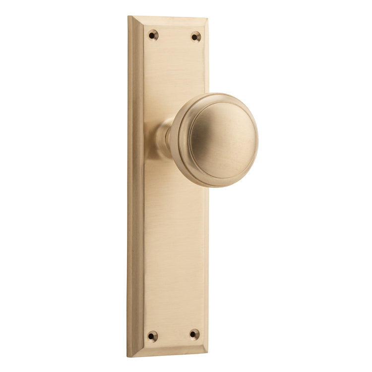 Milton Knob - Long Backplate Unlacquered Satin Brass / Latch | Passage