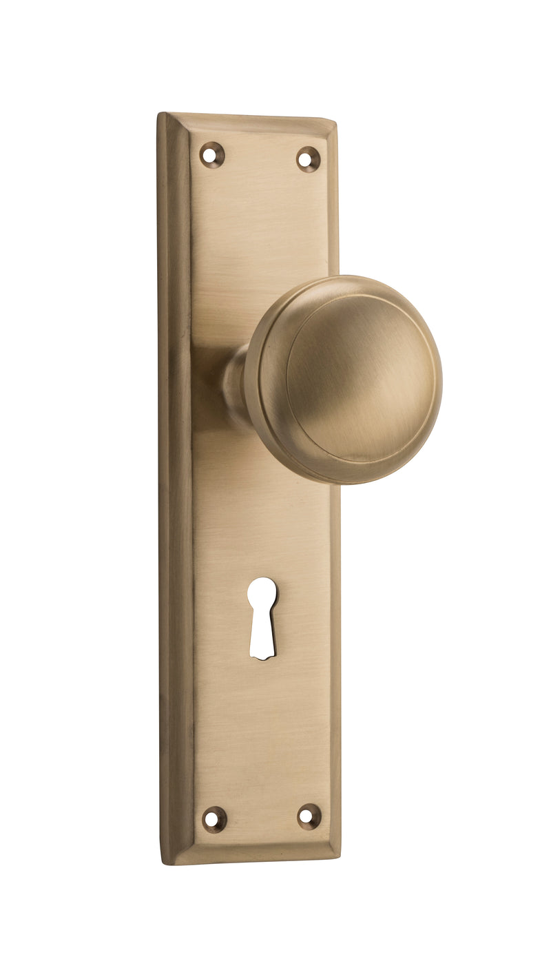 Milton Knob - Long Backplate Unlacquered Satin Brass / Lock | Lock (Skeleton Key)