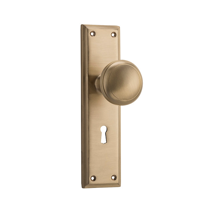 Milton Knob - Long Backplate Unlacquered Satin Brass / Lock | Lock (Skeleton Key)