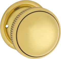 Small Milled Edged Mortice Knob - Round Rose Unlacquered Polished Brass / Passage