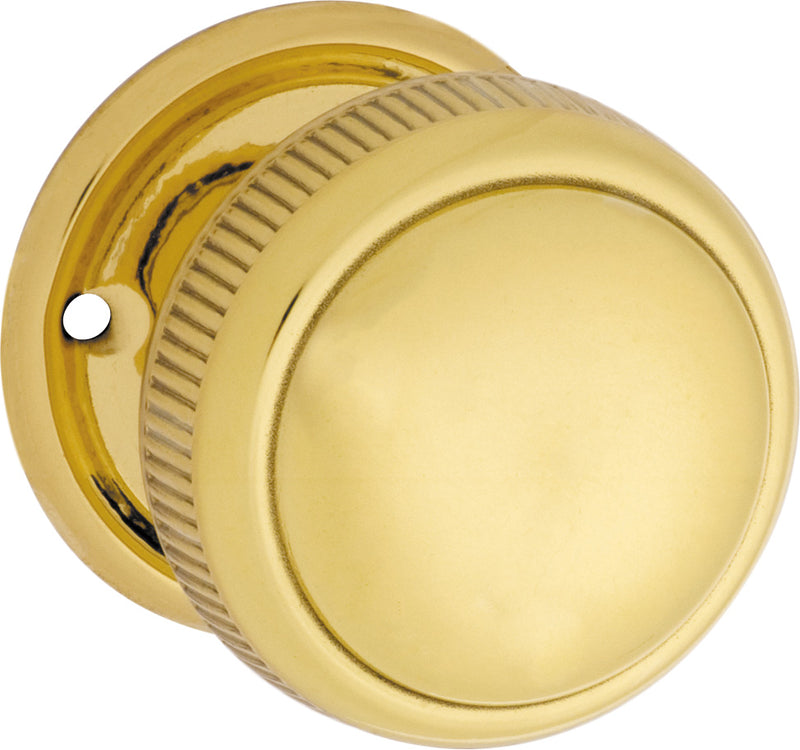 Large Milled Edged Mortice Knob - Round Rose Unlacquered Polished Brass / Passage
