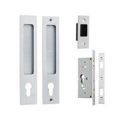 Cavity Rectangular Sliding Door Pull Entrance Kit with High Security Lock Satin Chrome / Solid Brass