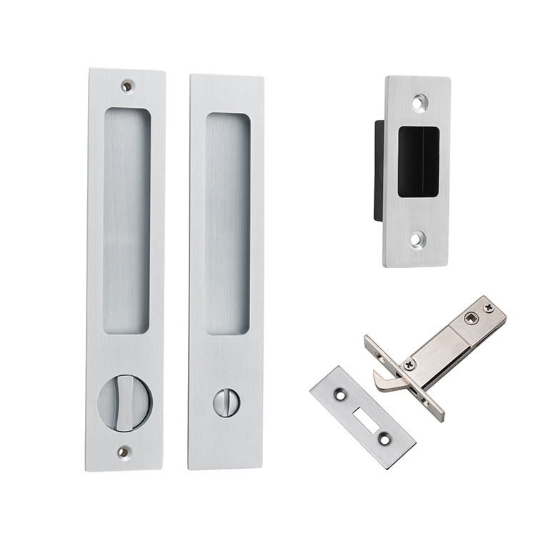 Cavity  Rectangular Sliding Door Pull Privacy Kit with Privacy Turn Satin Chrome / Solid Brass