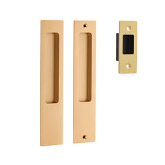 Rectangular Sliding Door Pull Passage Kit Satin Brass / Solid Brass