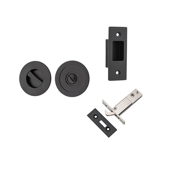 Round Sliding Door Pull Privacy Kit with Inbuilt Privacy Turn Matt Black / Solid Brass