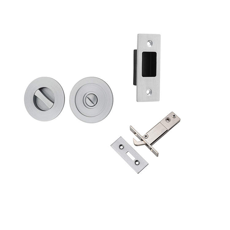 Round Sliding Door Pull Privacy Kit with Inbuilt Privacy Turn Satin Chrome / Solid Brass