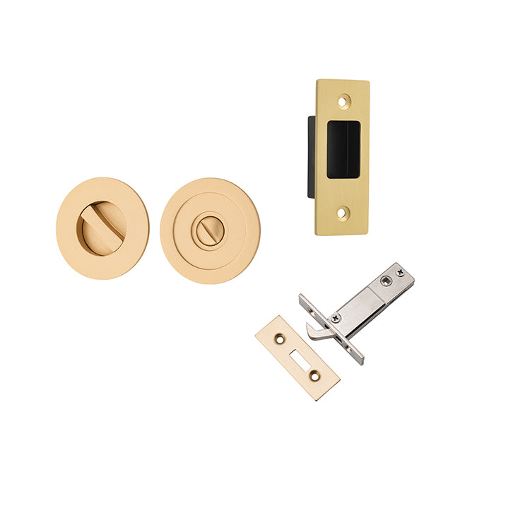 Round Sliding Door Pull Privacy Kit with Inbuilt Privacy Turn Satin Brass / Solid Brass