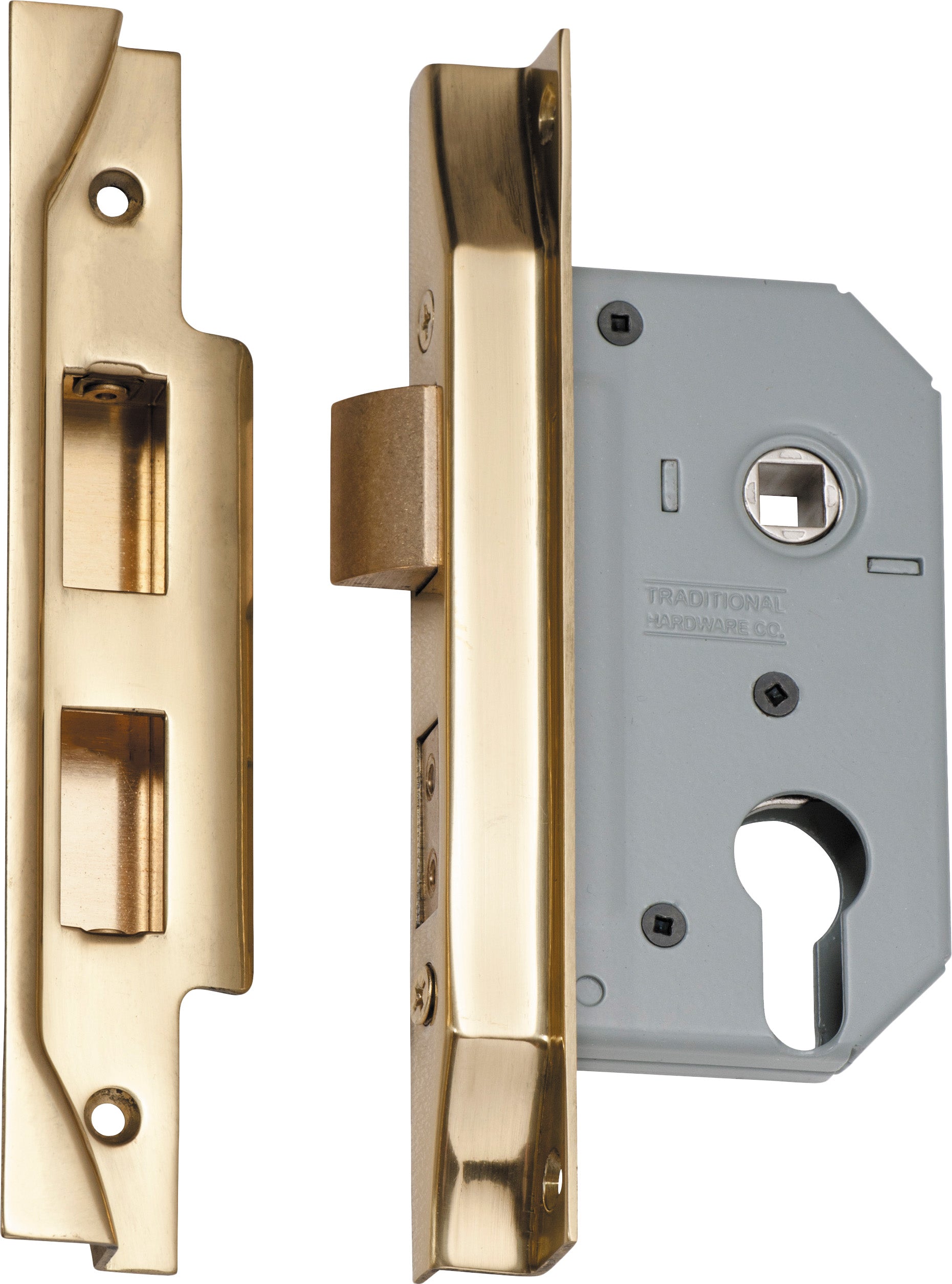 Rebated Euro Mortice Lock Polished Brass / Backset 46mm