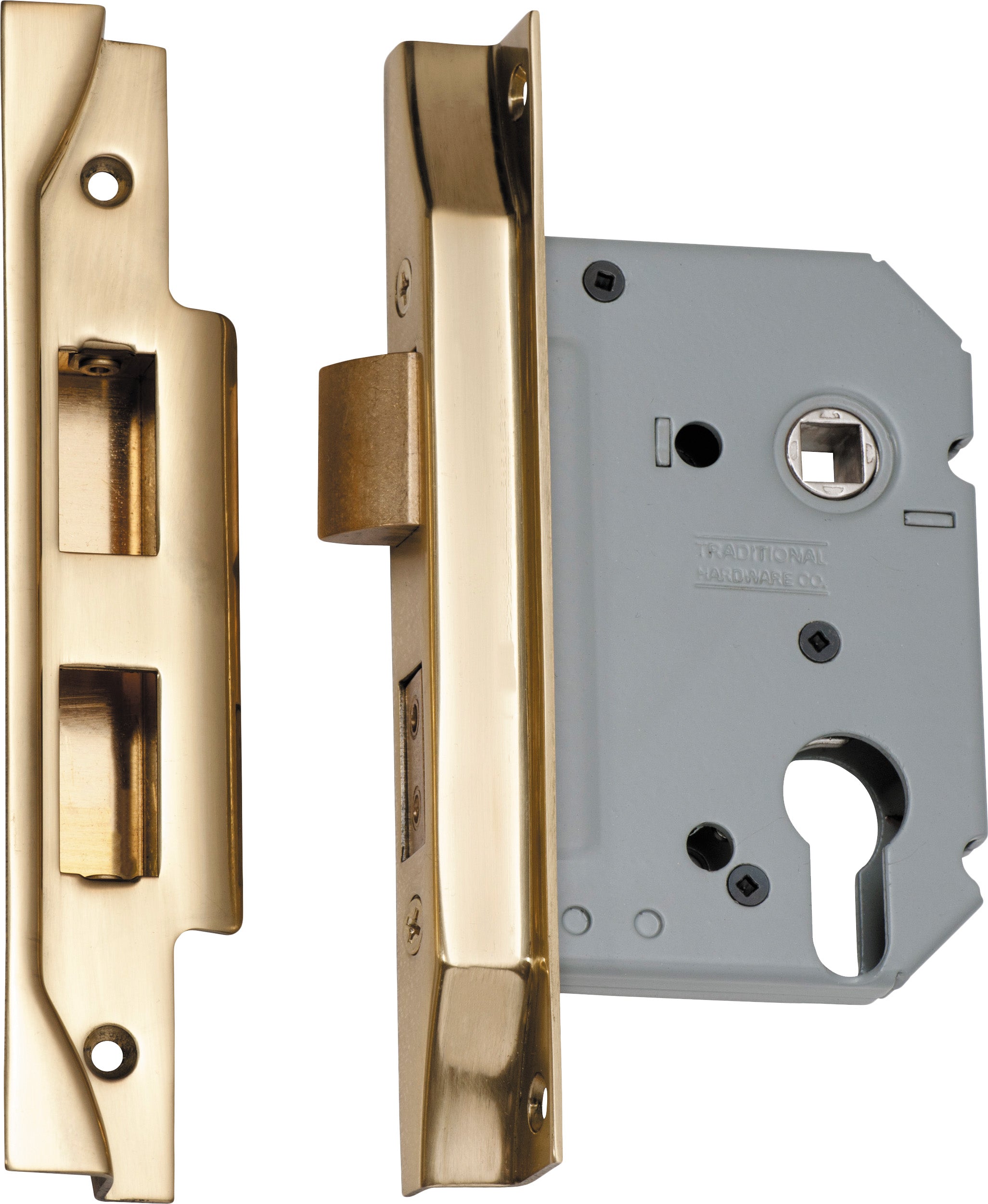 Rebated Euro Mortice Lock Polished Brass / Backset 57mm