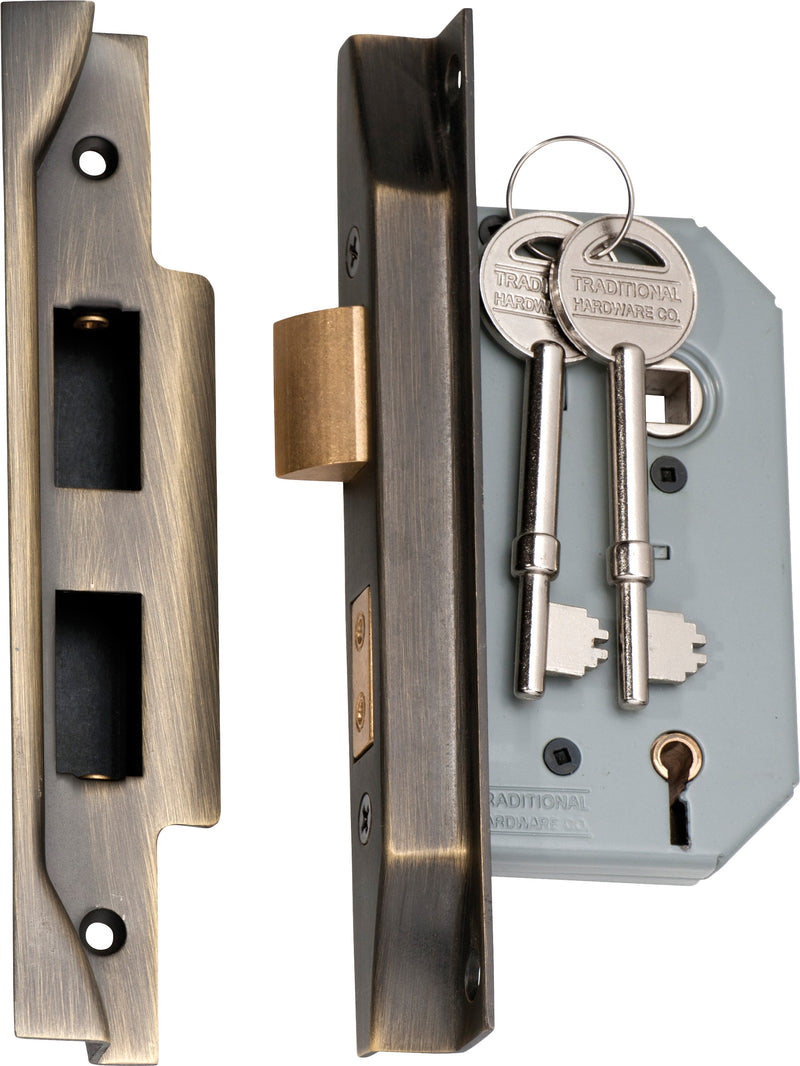 Rebated 5 Lever Mortice Lock Antique Brass / Backset 46mm