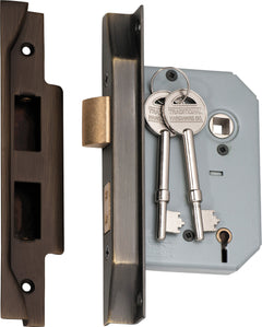 Rebated 5 Lever Mortice Lock Antique Brass / Backset 57mm