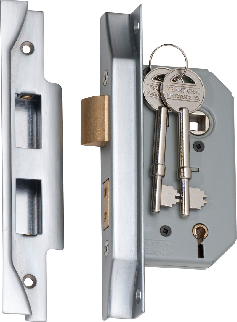 Rebated 5 Lever Mortice Lock Satin Chrome / Backset 46mm