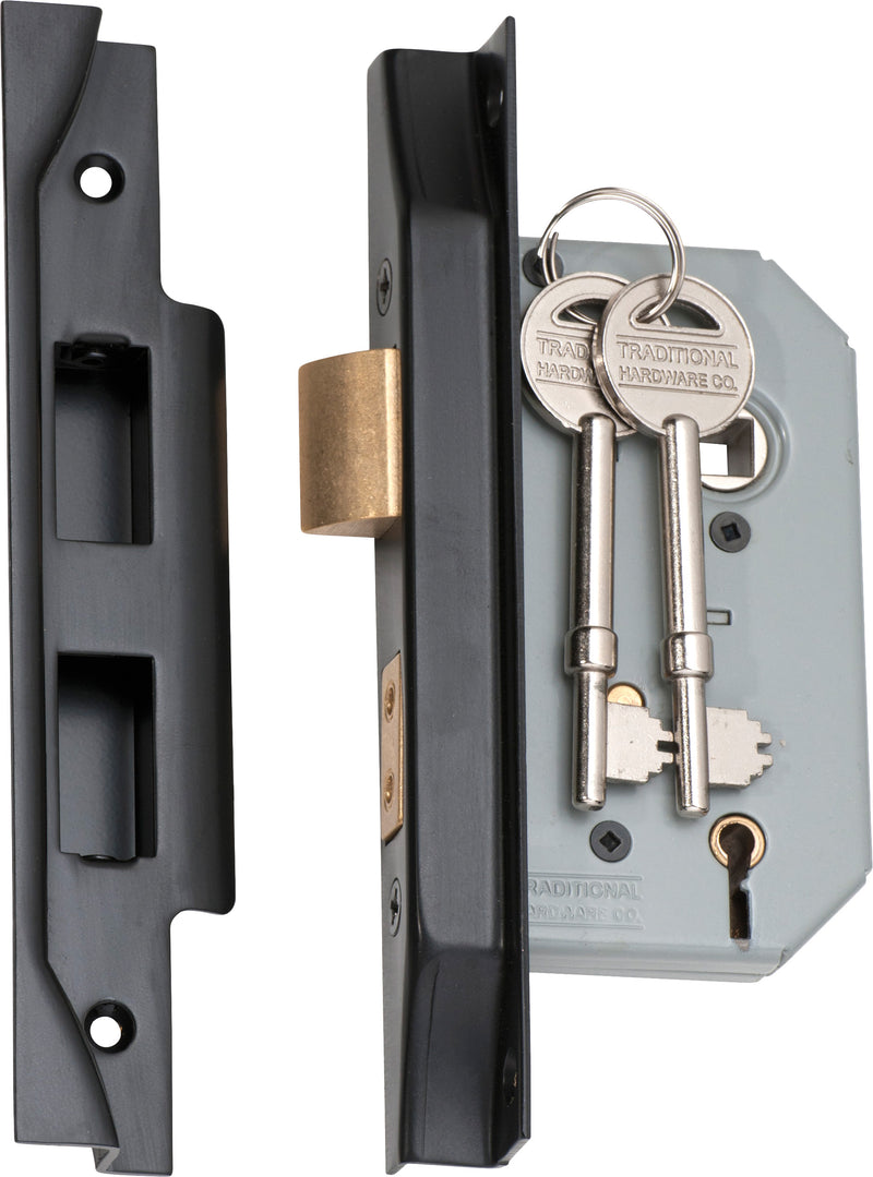 Rebated 5 Lever Mortice Lock Matt Black / Backset 46mm