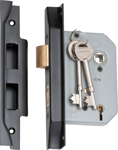 Rebated 5 Lever Mortice Lock Matt Black / Backset 57mm