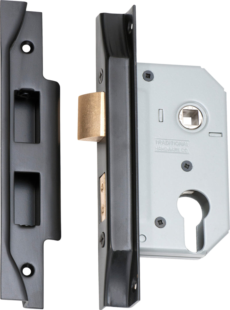 Rebated Euro Mortice Lock Matt Black / Backset 46mm