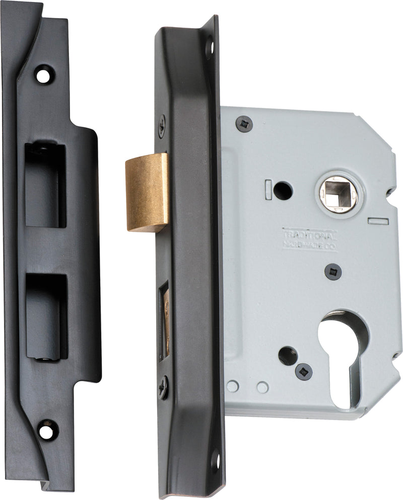 Rebated Euro Mortice Lock Matt Black / Backset 57mm