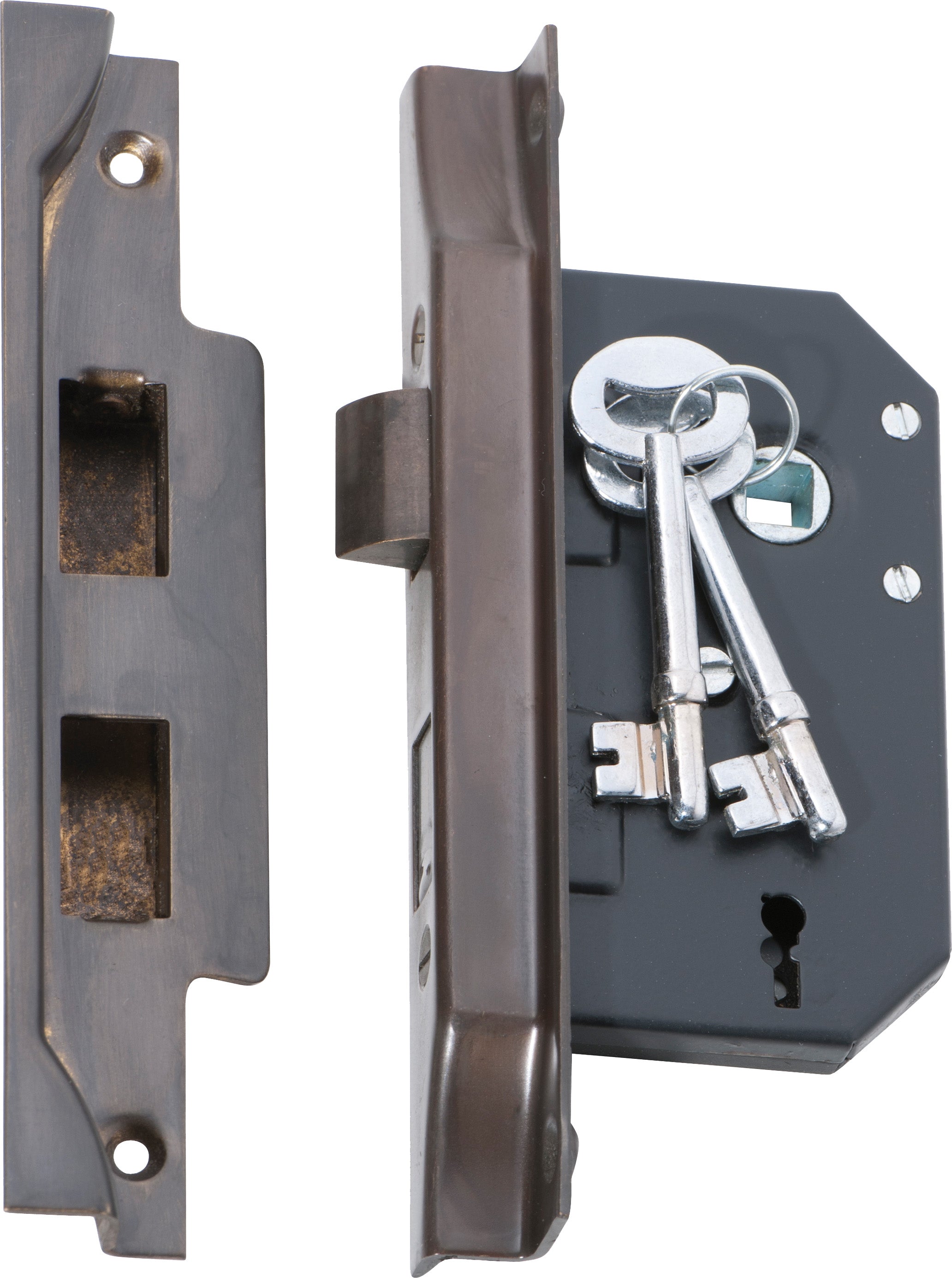 Rebated 3 Lever Mortice Lock Antique Brass / Backset 44mm
