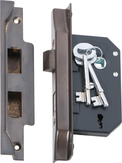 Rebated 3 Lever Mortice Lock Antique Brass / Backset 44mm