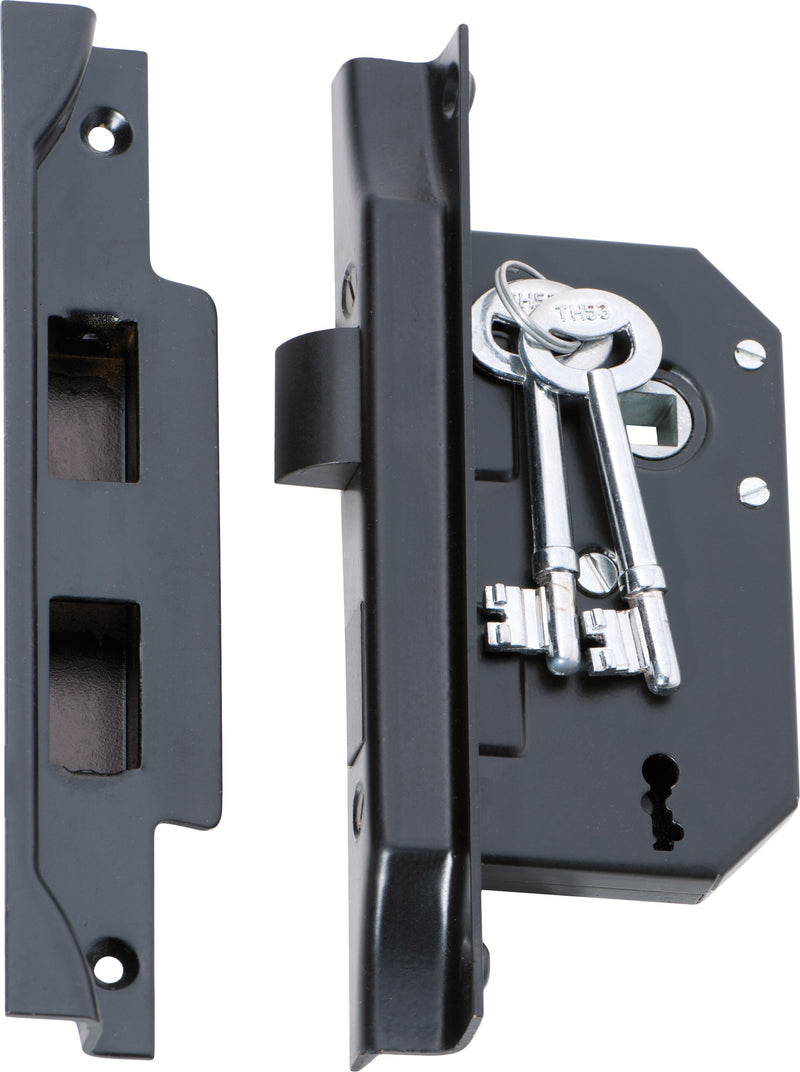 Rebated 3 Lever Mortice Lock Matt Black / Backset 44mm