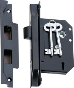 Rebated 3 Lever Mortice Lock Matt Black / Backset 57mm