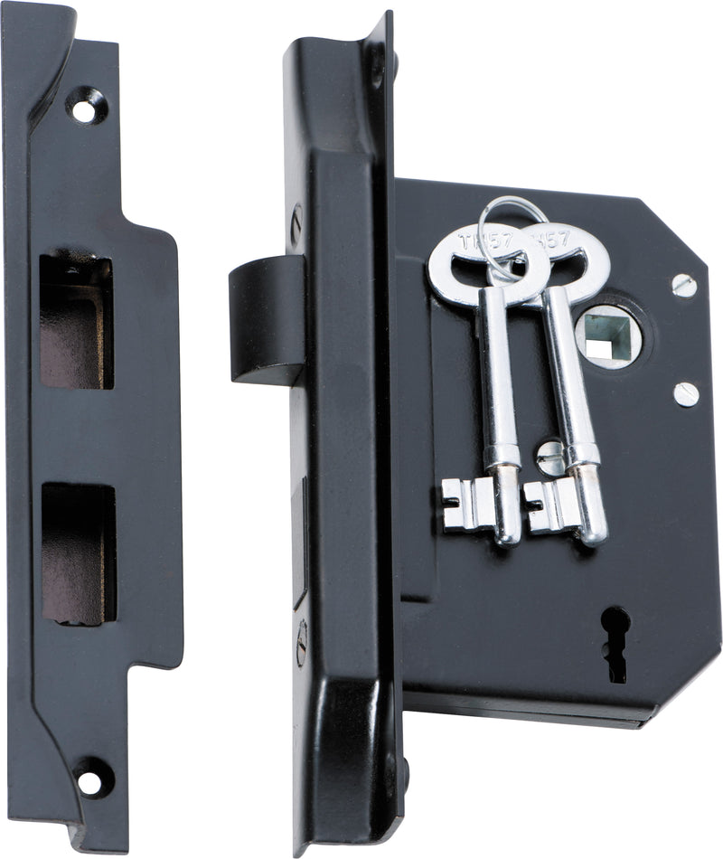 Rebated 3 Lever Mortice Lock Matt Black / Backset 57mm