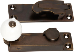 Porcelain Ball Sash Fastener Antique Brass