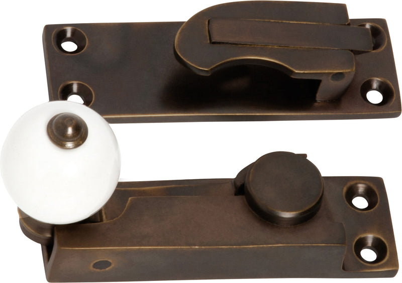 Porcelain Ball Sash Fastener Antique Brass