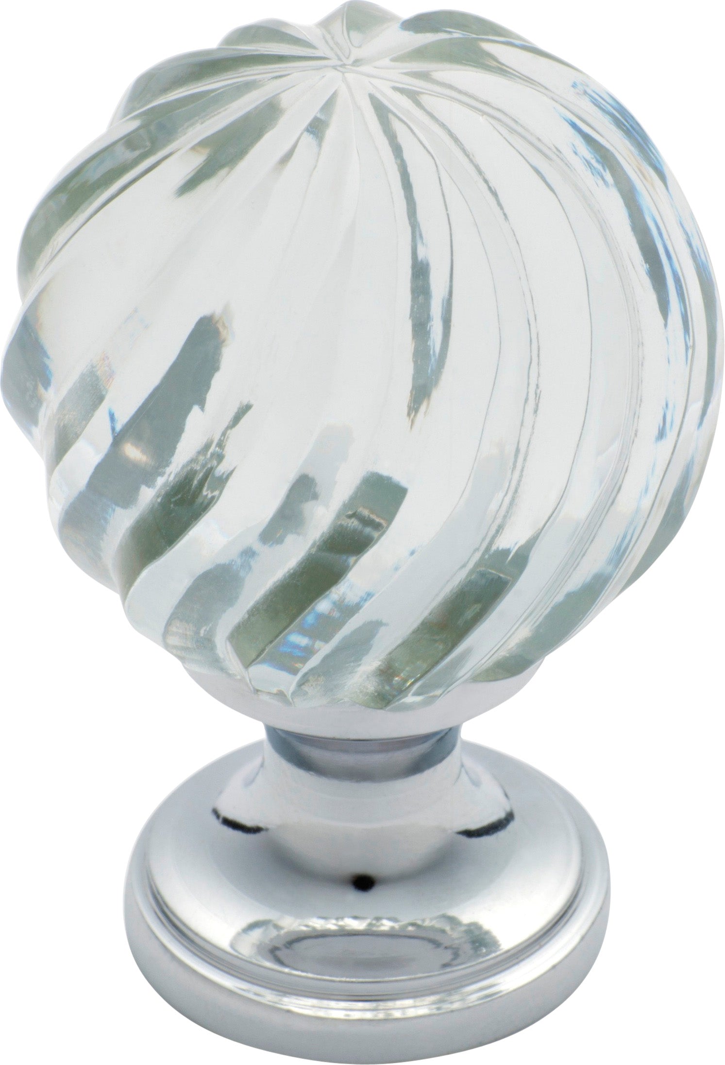 Fluted Swirl Glass Cupboard Knob Chrome Plated