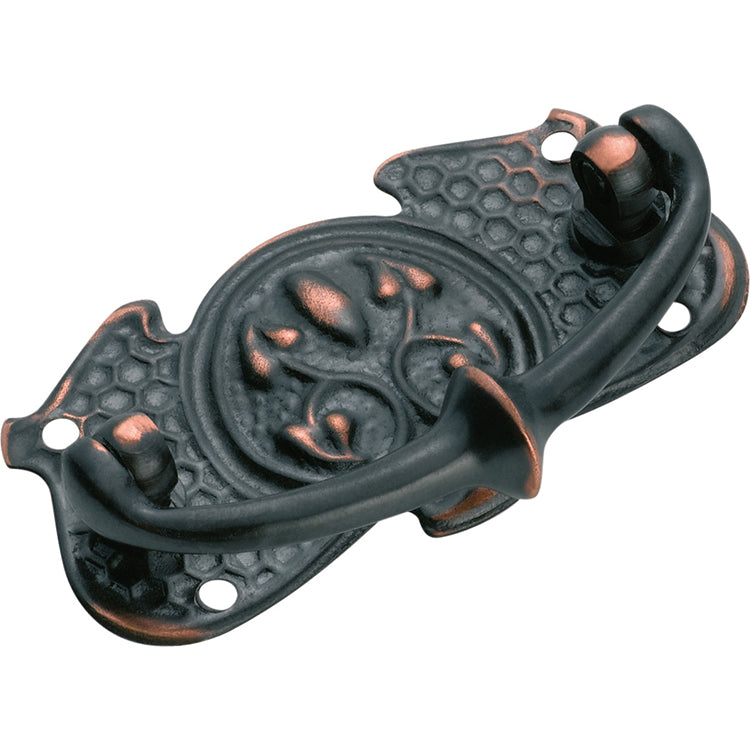 Nouveau Stamped Cabinet Handle Antique Copper / H35xW66mm