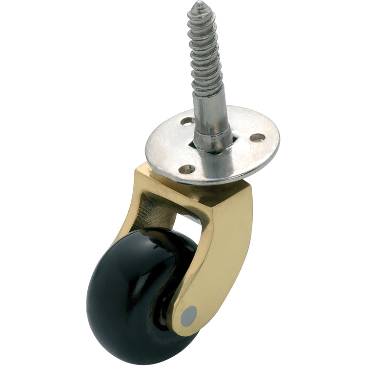 Screw Plate Castors - Porcelain Wheel D32mm Polished Brass
