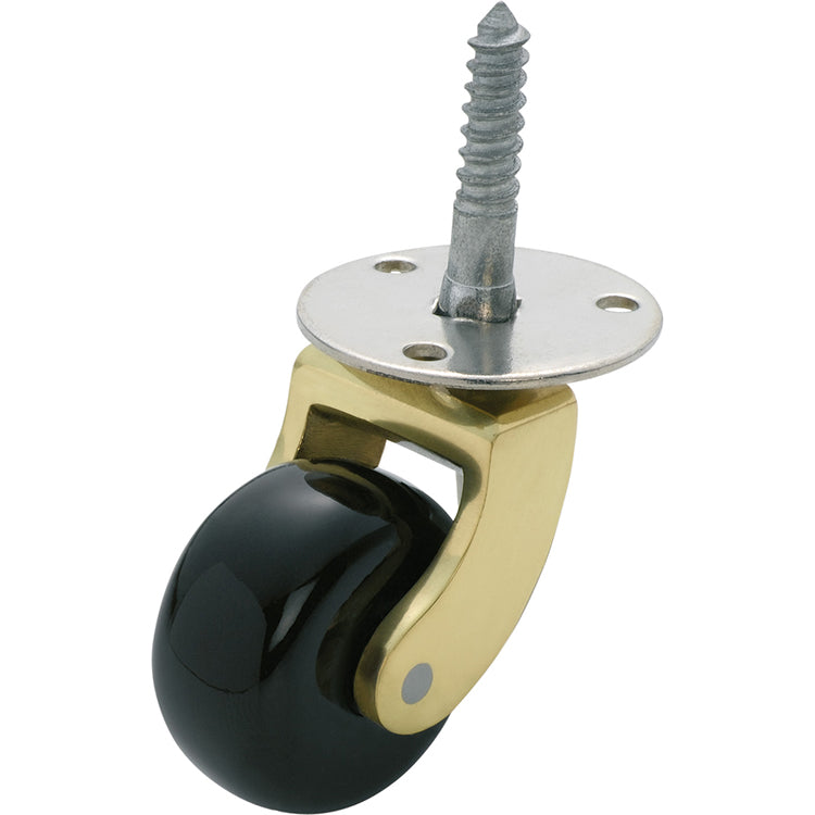 Screw Plate Castors - Porcelain Wheel D38mm Polished Brass