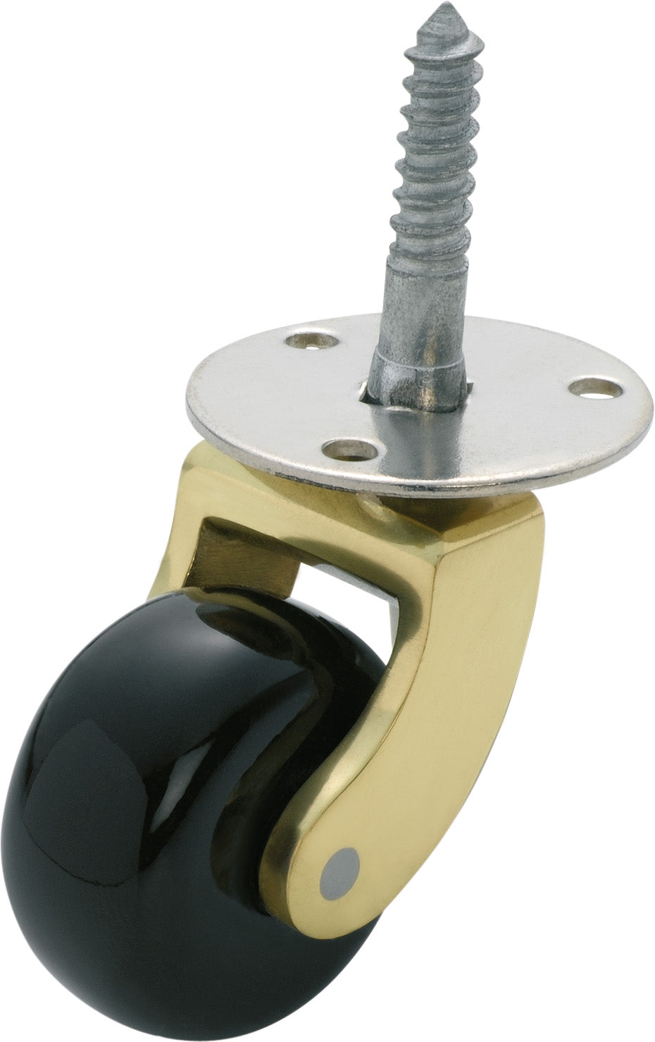 Screw Plate Castors - Porcelain Wheel D38mm Polished Brass