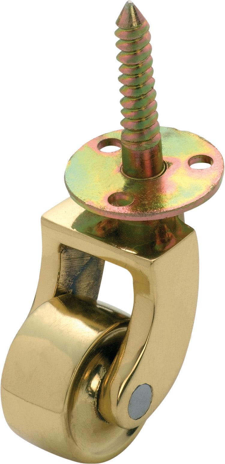 Screw Plate Castors - Brass Wheel D25mm Polished Brass