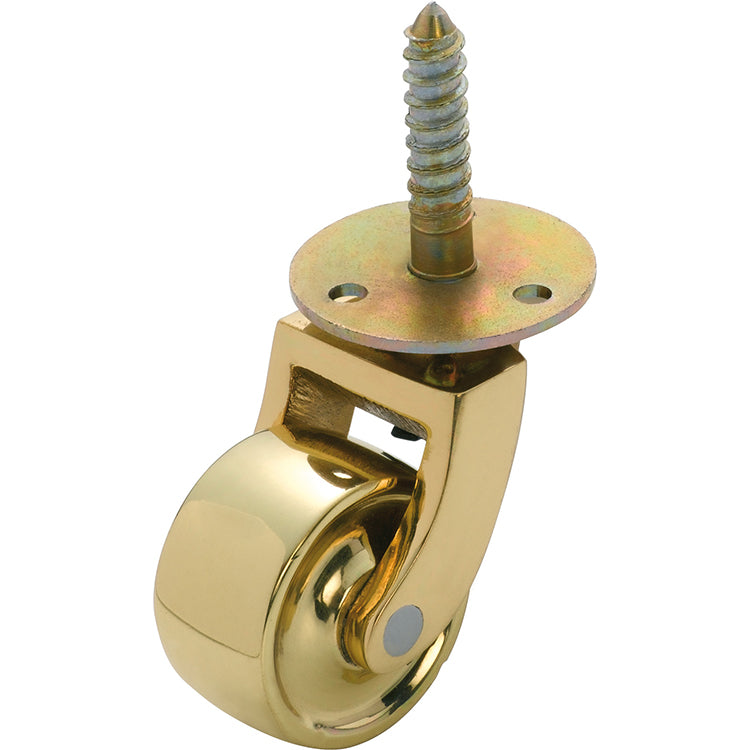 Screw Plate Castors - Brass Wheel D32mm Polished Brass