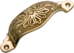 Ornate Cupped Drawer Pull Polished Brass