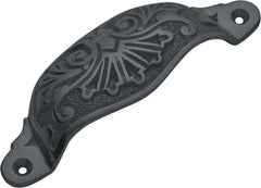 Ornate Cupped Drawer Pull Matt Black