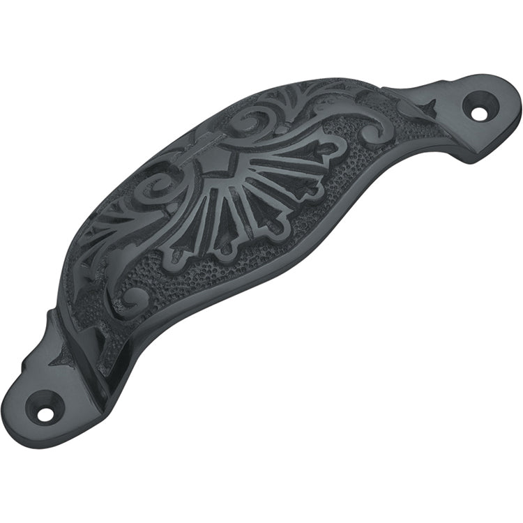 Ornate Cupped Drawer Pull Matt Black