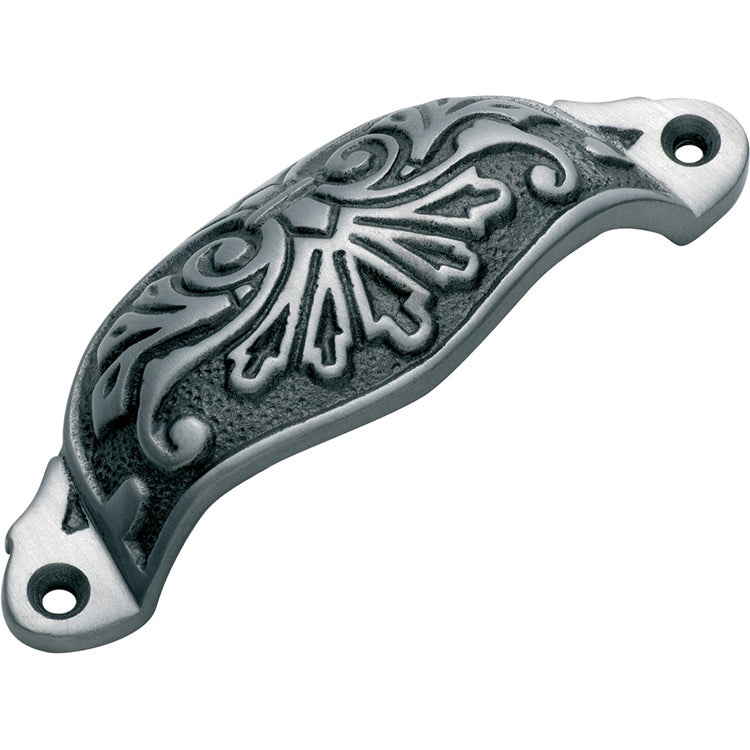 Ornate Cupped Drawer Pull Polished Metal