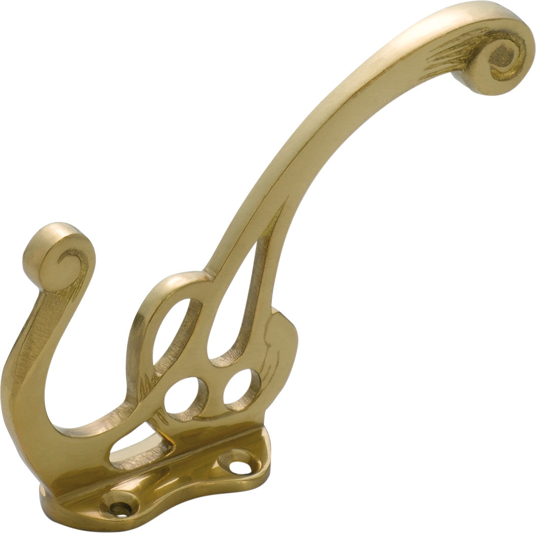 Nouveau Hat & Coat Hooks Polished Brass