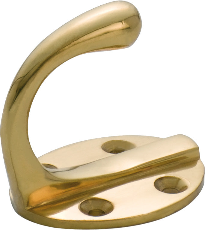 Single Robe Hooks - Oval Backplate Polished Brass