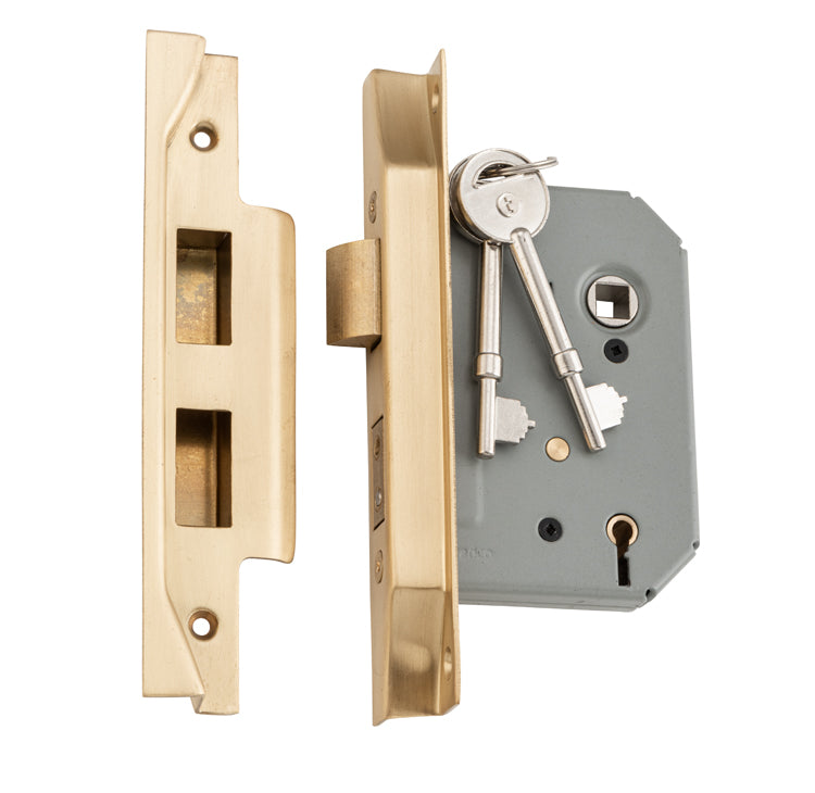 Rebated 5 Lever Mortice Lock Satin Brass / Backset 46mm