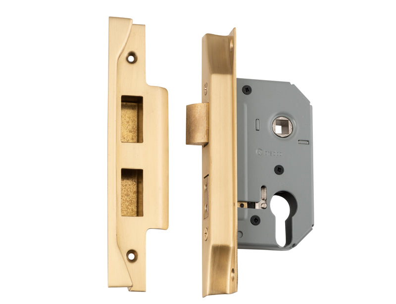 Rebated Euro Mortice Lock Satin Brass / Backset 57mm