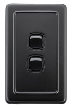 Flat Plate 2 Gang Rocker Switches Matt Black / W72mm