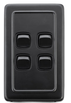 Flat Plate 4 Gang Rocker Switches Matt Black / W72mm