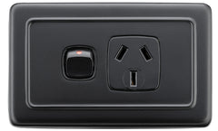 Flat Plate 1 Gang Rocker Switches with Socket Matt Black
