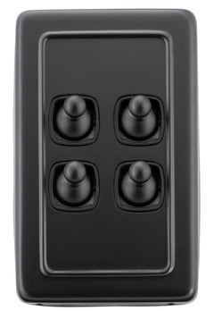 Flat Plate 4 Gang Toggle Switches Matt Black / W72mm