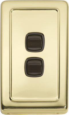 Flat Plate 2 Gang Rocker Switches Polished Brass / W72mm