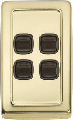 Flat Plate 4 Gang Rocker Switches Polished Brass / W72mm