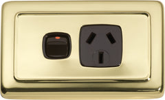 Flat Plate 1 Gang Rocker Switches with Socket Polished Brass