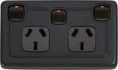 Flat Plate Rocker 3 Gang Switches with Double Socket Antique Copper
